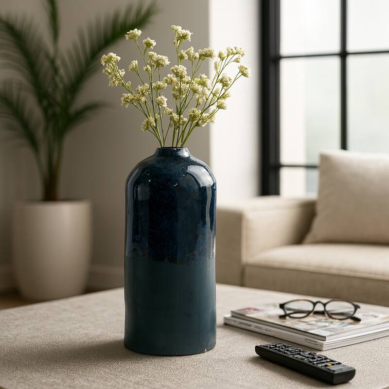 Decorative Vase - Blue Ceramic Finish Details