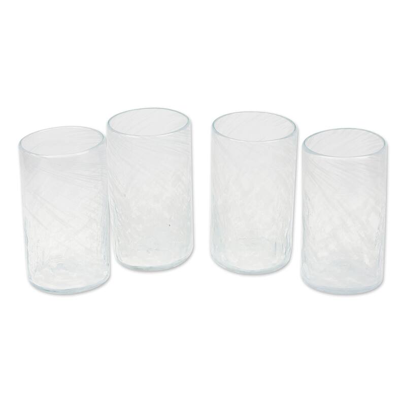Novica Handmade Garden Relaxation In White Blown Recycled Glass Tumblers (Set Of 4)