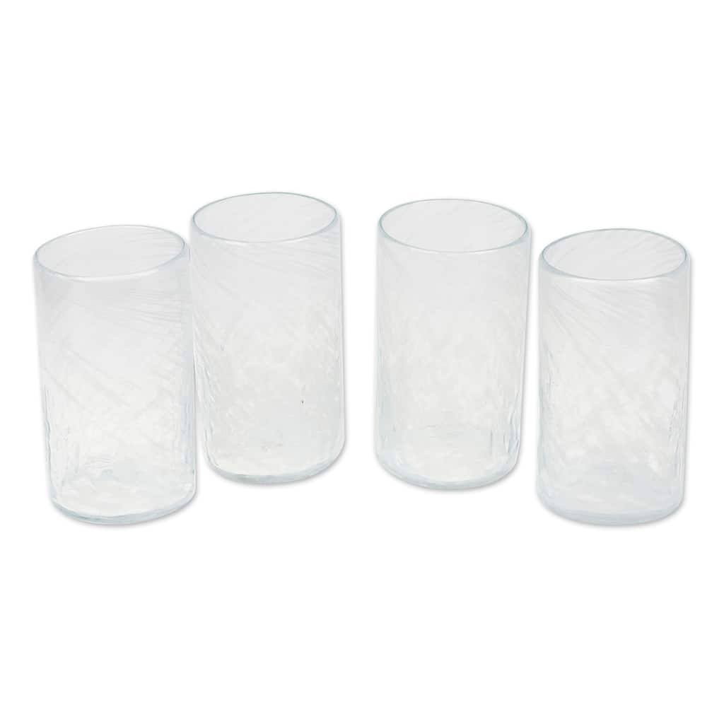 Novica Handmade Garden Relaxation In White Blown Recycled Glass Tumblers (Set Of 4)