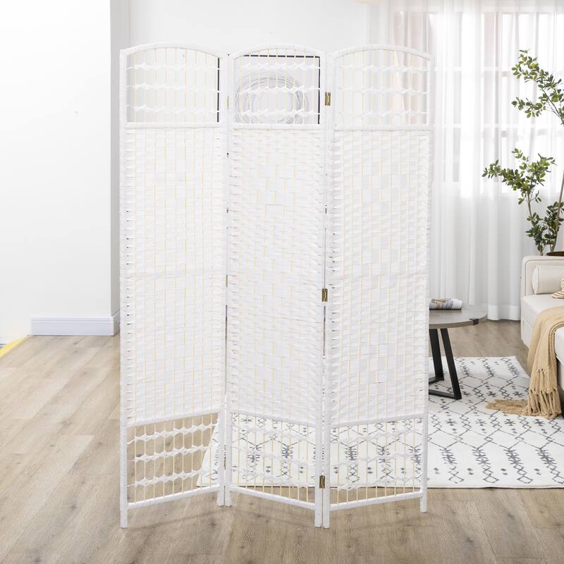3 Panel Room Divider, Folding Privacy Screen, 5.6' Room Separator, Wave Fiber Freestanding Partition Wall Divider