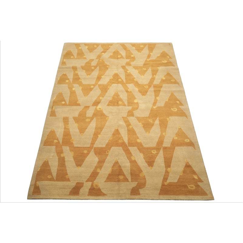 6x8'11'' Tibetano Hand Knotted Wool Beige Modern & Contemporary Art Deco Rug - 6' x 8' 11''