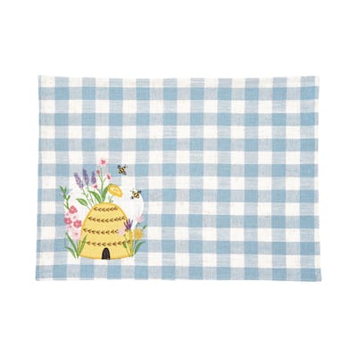 13" x 18" Bee Happy In Blue Embroidered Placemat Set of 6 - 13" x 18"