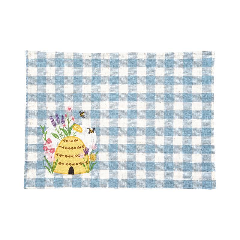 Bee Happy In Blue Embroidered Placemat Set of 6 - Set of 6