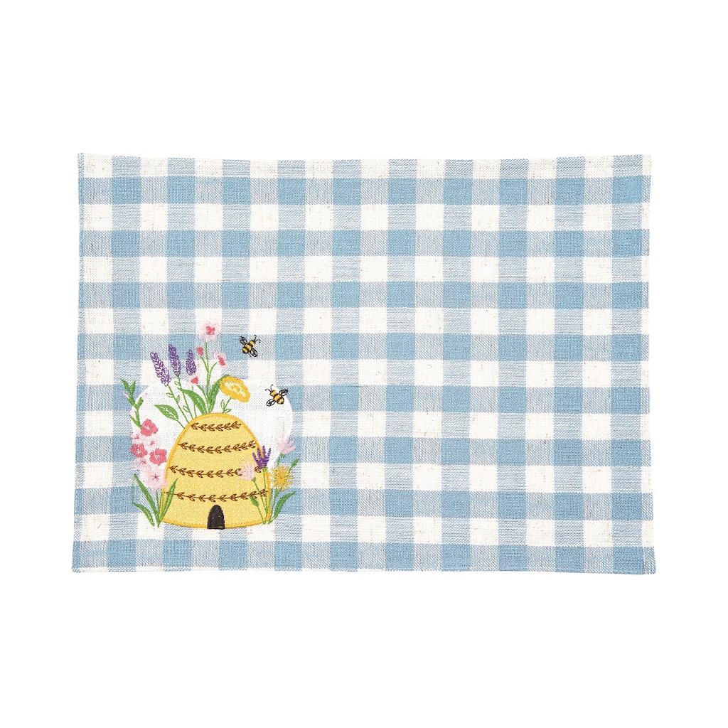 Bee Happy In Blue Embroidered Placemat Set of 6 - Set of 6