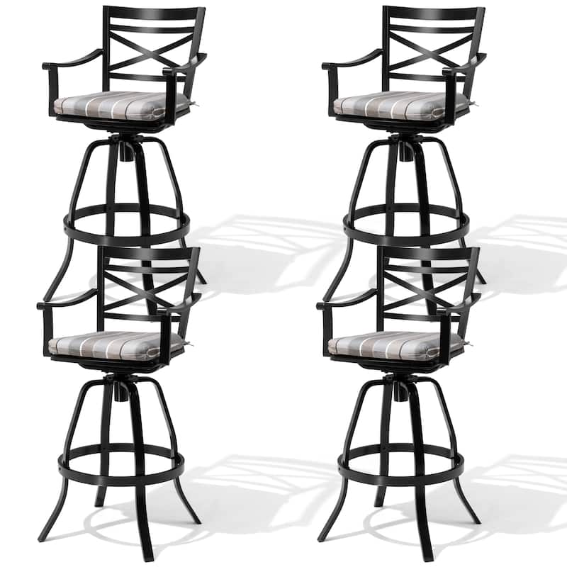 Pellebant Patio Outdoor Aluminum Swivel Bar Stools with Sunbrella Cushion - 21.7 in W x 16.5 in D x 46 in H - MILANOCHAR-4PC