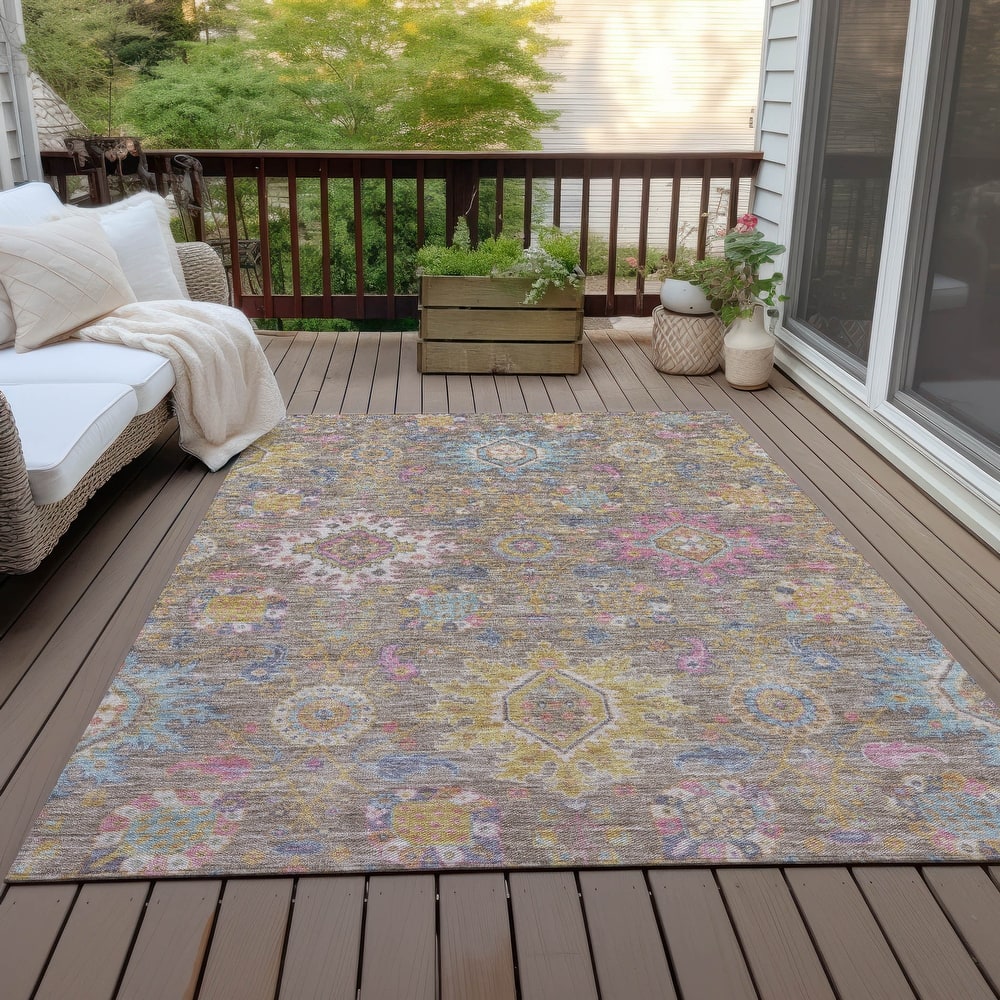 Machine Washable Indoor/Outdoor Boho Traditional Chantille Rug