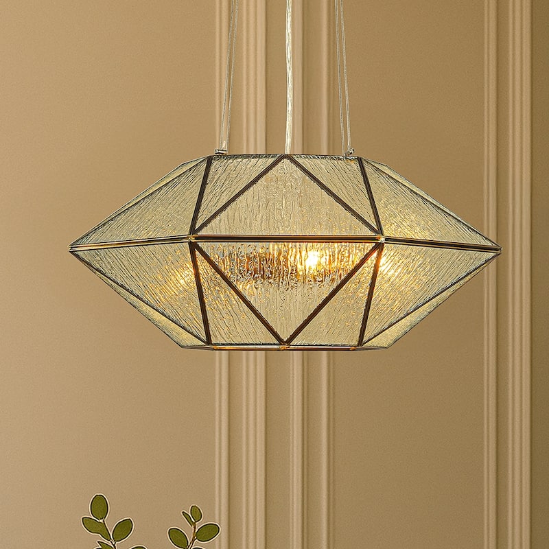 6-Light Dimmable Modern Geometric Chandelier With Textured Glass Accents Unique Statement Pendant Light For Dining Room - W20''