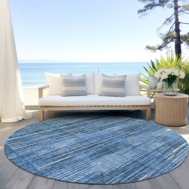 Machine Washable Indoor/ Outdoor Chantille Abstract Ombre Rug - Blue - 8' x 8'