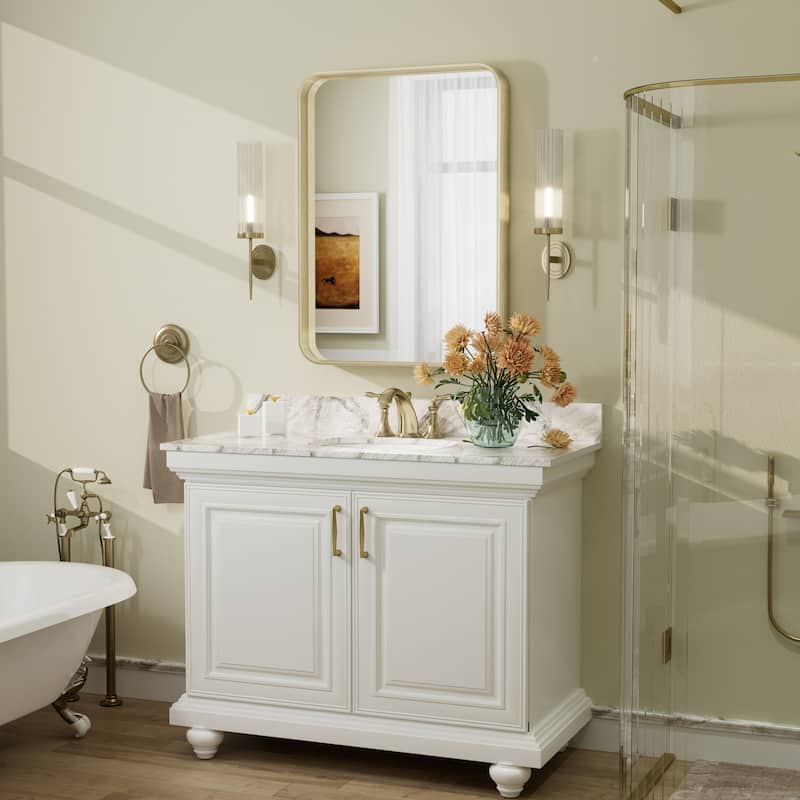 Aluminum Alloy Framed French Cleat Mounted Tempered Glass Wall Vanity Mirror - 30" x 22" - Gold