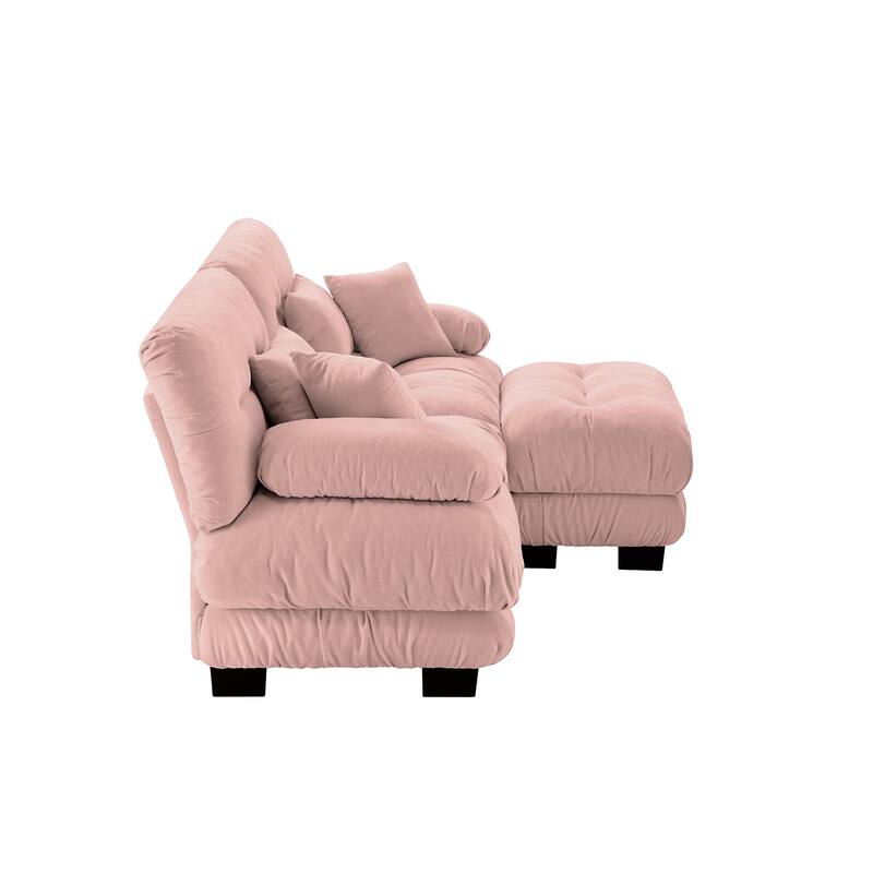 GDFStudio - Celestine Chenille 2-Seater Sofa and 1 Ottoman With Pillows