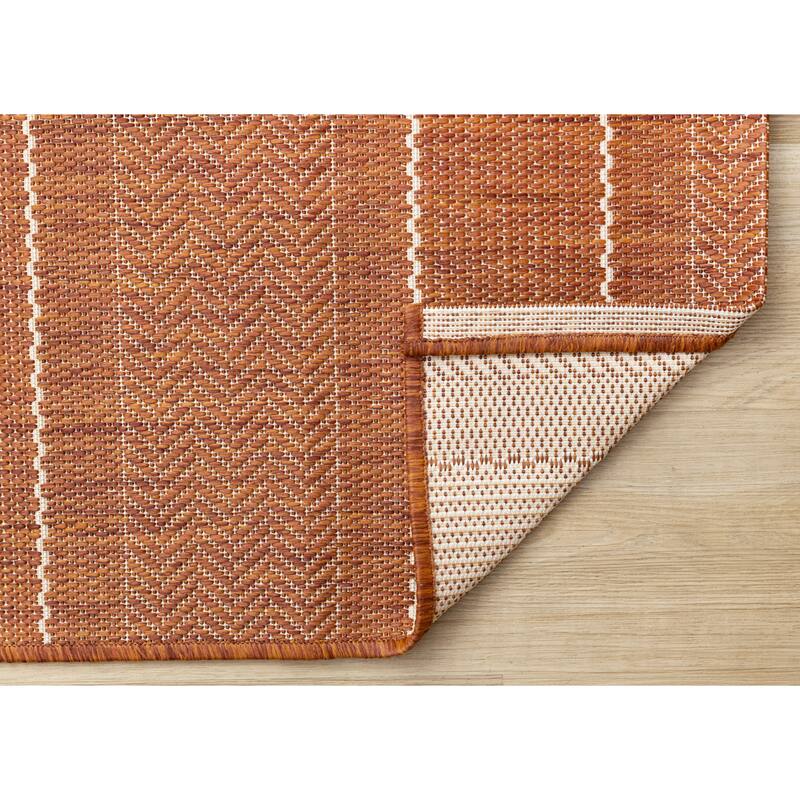Jackson Collection - Orange Cream Striped Rust Indoor/Outdoor Area Rug