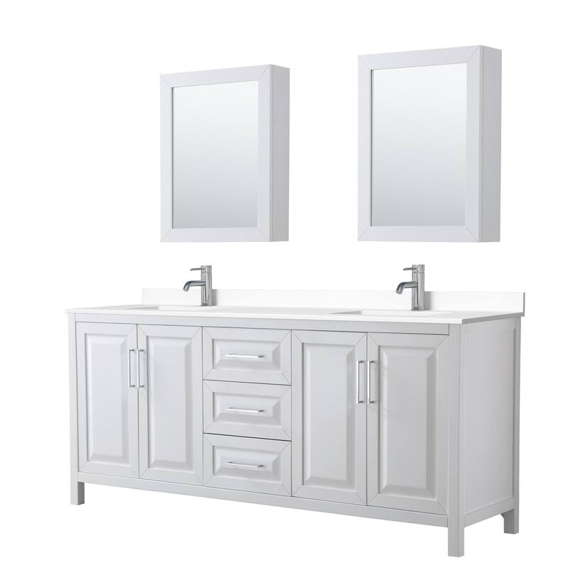 Wyndham Collection Daria 80" Free Standing Double Basin Vanity Set - White / White Cultured Marble Top / Polished