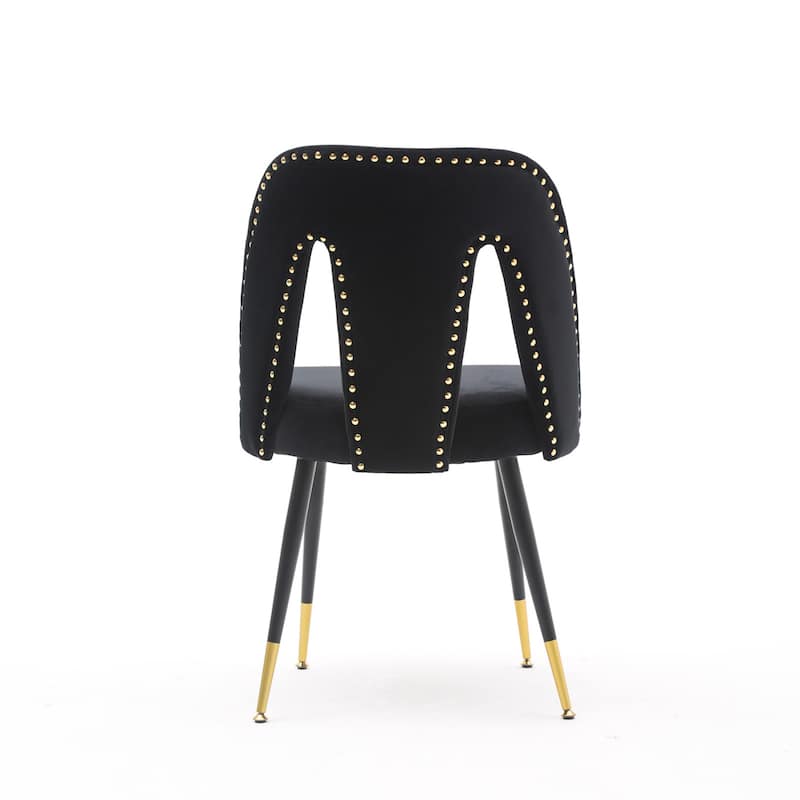 Velvet Upholstered Dining Chair with Nailheads