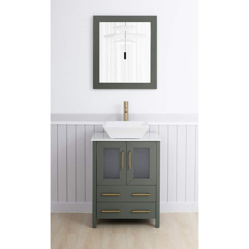 Vanity Art 24-inch Single Sink Bathroom Vanity Set With Engineered Marble Top and Free Mirror