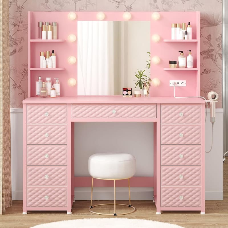 Vanity with Lights and Mirror 11 Drawer Makeup Vanity 6 Shelves