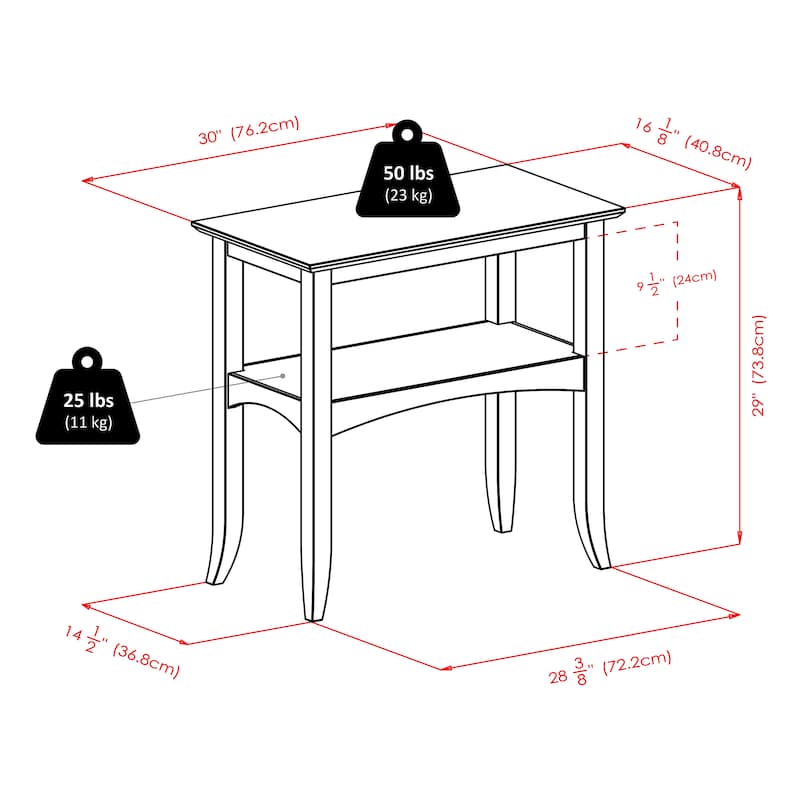 Camden Console Table, Coffee - 30 x 16.06 x 29.06 inches