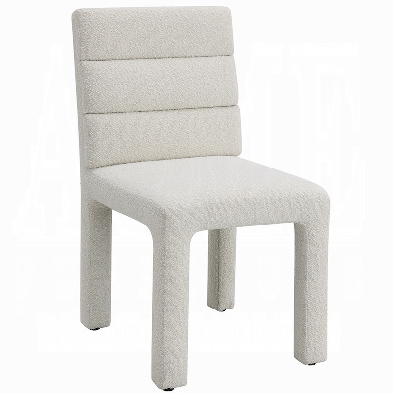 Side Dining Chair Set of 2, Plush White Boucle Seat, Tufted Backrest