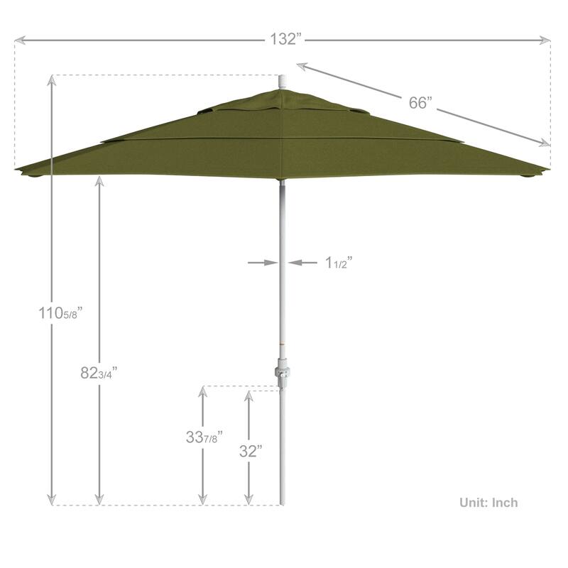 California Umbrella 11' Golden State Series Patio Umbrella White Aluminum Frame Crank Lift Collar Tilt Pacifica Pacific Blue