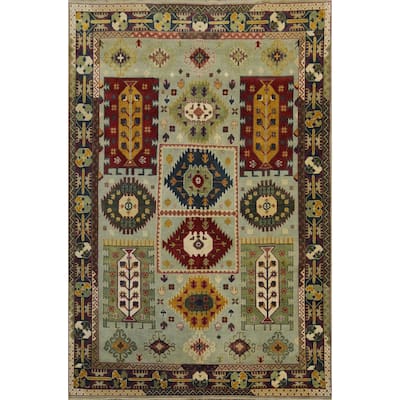 Hand-knotted Traditional Wool Green Geometric Oriental Area Rug - 12' 0'' X 9' 0''