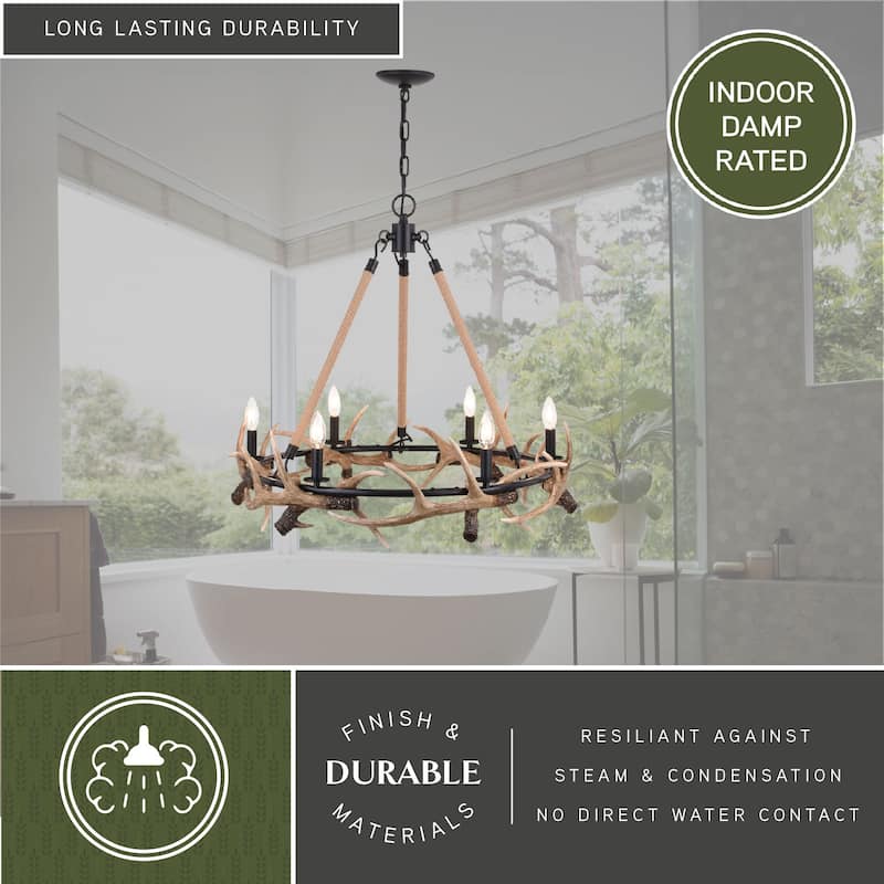 Breckenridge Bronze Rustic Antler Chandelier Natural Rope Accent