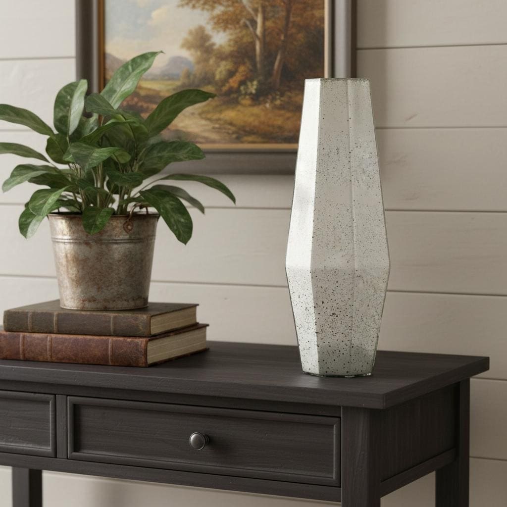 20" Antiqued Silver Glass Cylinder Table Vase - 7.00