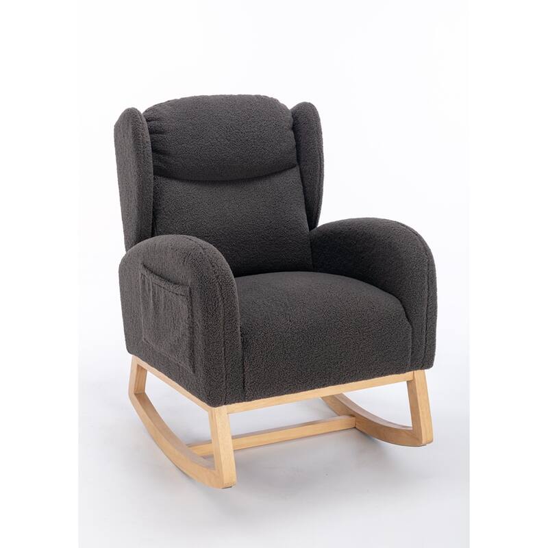Modern Teddy Fabric Rocking Chair With Packet Wood Leg
