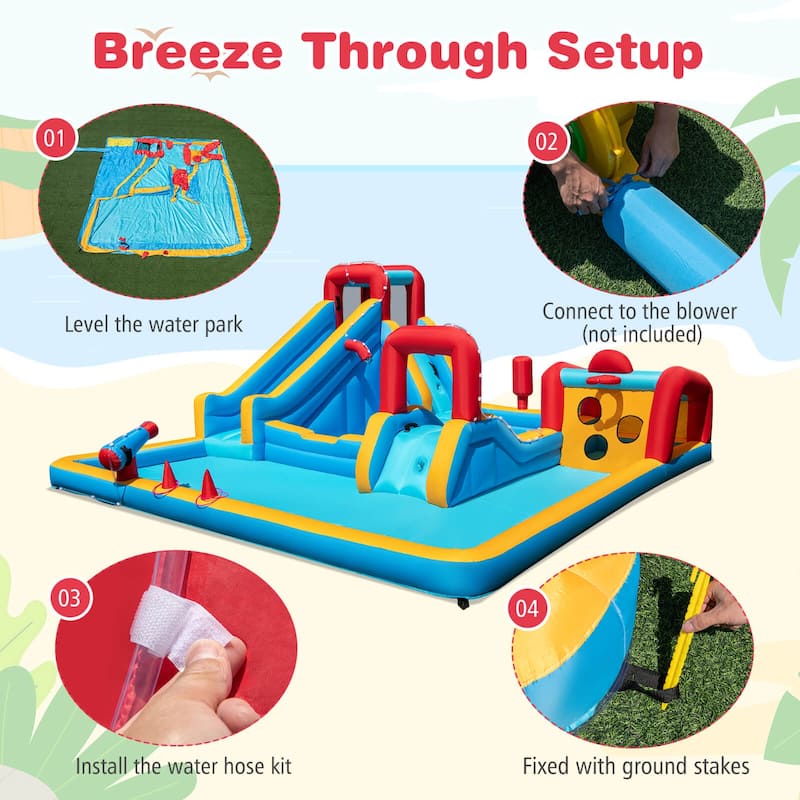 Costway Inflatable Water Park with Climbing Wall Boxing Post - Multi-Colored