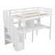 preview thumbnail 11 of 17, White Twin Size Solid Wood Loft Bed with Storage Staircase and Desks