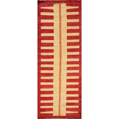 Geometric Gabbeh Kashkoli Oriental Runner Rug Handmade Wool Carpet - 2'10" x 8'0"