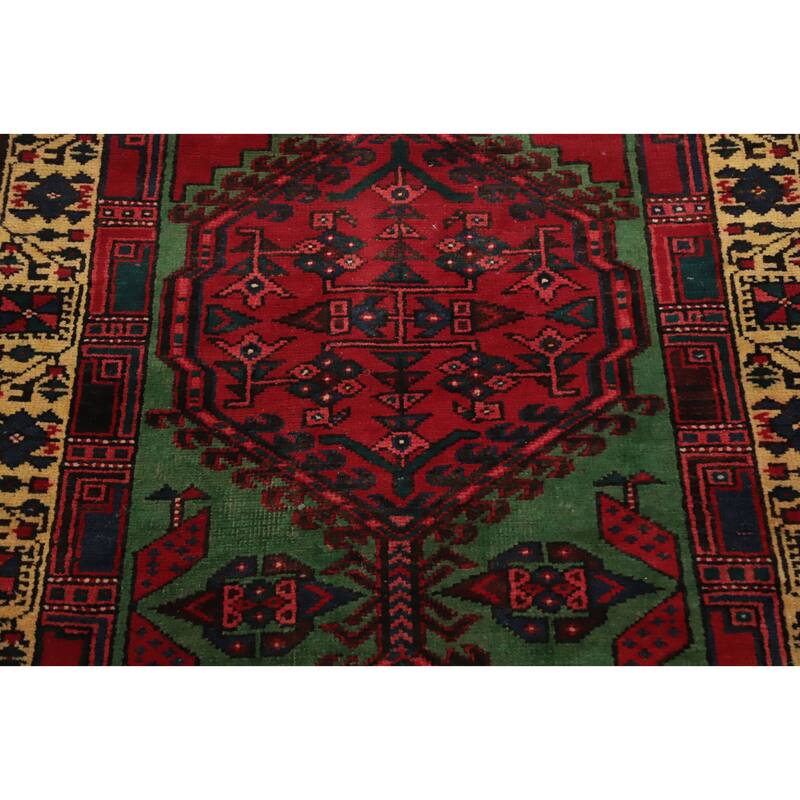 Hand Knotted Oriental 100% Wool Carpet Traditional Geometric Green Ardebil Runner Rug - 11' 2'' X 3' 4''