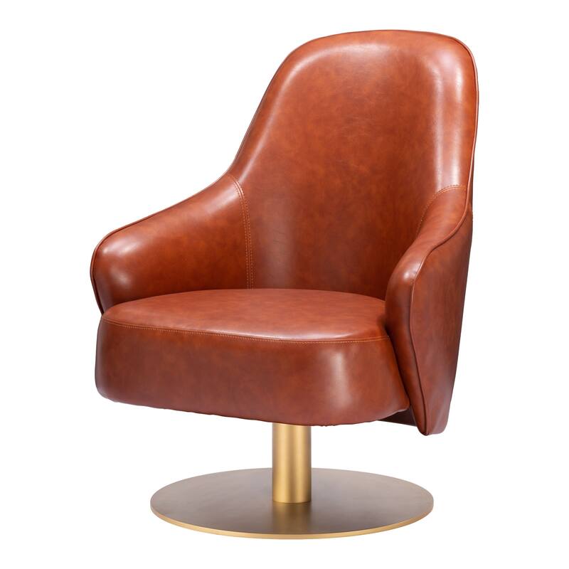 HomeRoots 28" Brown And Gold Faux Leather Swivel Arm Chair - 28' X '36.4' X '31.5