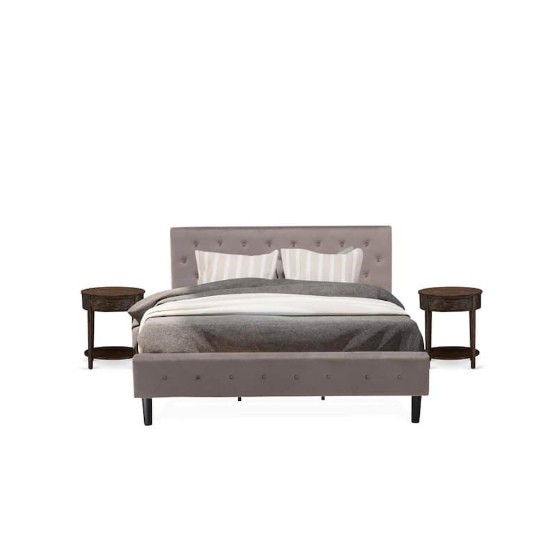 3-Piece Bed Set - Button Tufted Velvet Bed Frame & Nightstand - Modern Bedroom Furniture