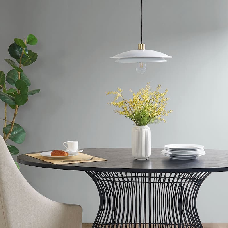 2-Tier Layered Shade Pendant for livingroom,bedroom,and dining room - Gold+White
