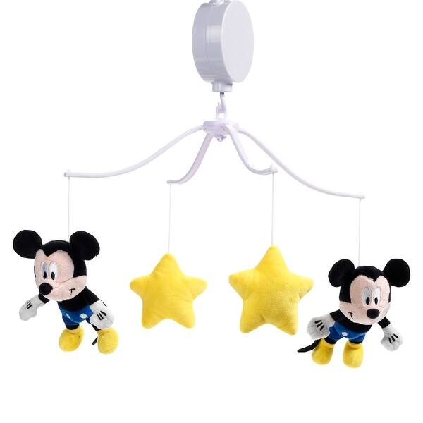 slide 2 of 6, Lambs & Ivy Disney Baby Forever Mickey Mouse Blue/Gray/Yellow Musical Star Baby Crib Mobile