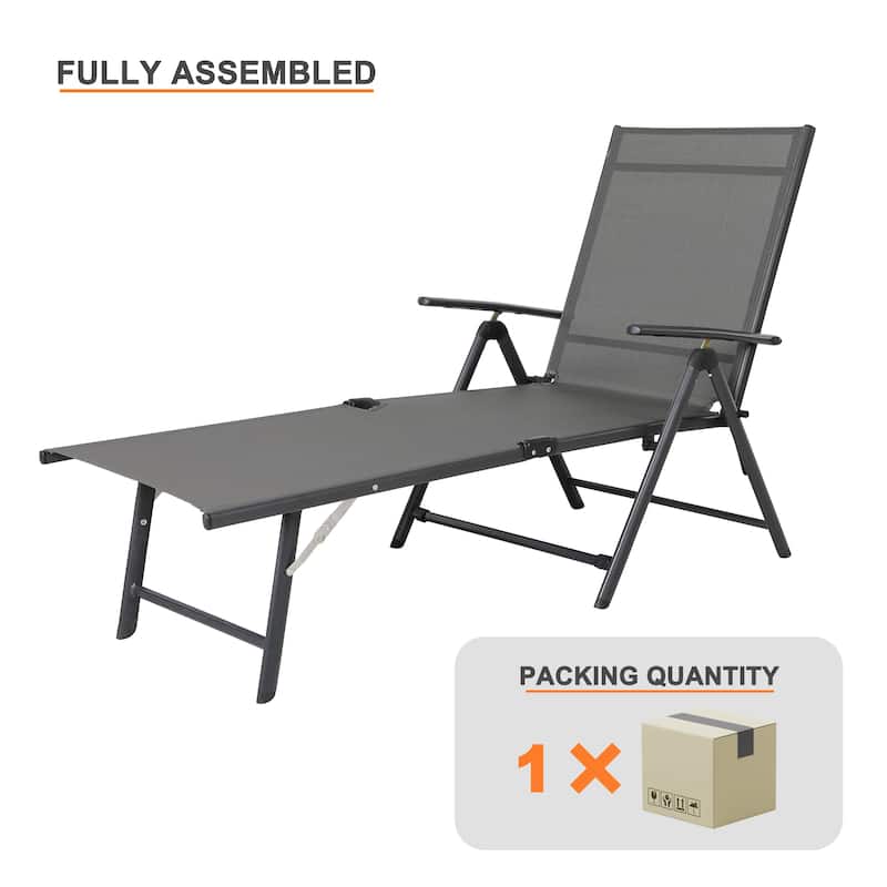 Nuu Garden Outdoor Folding Chaise Lounge with Adjustable Backrest