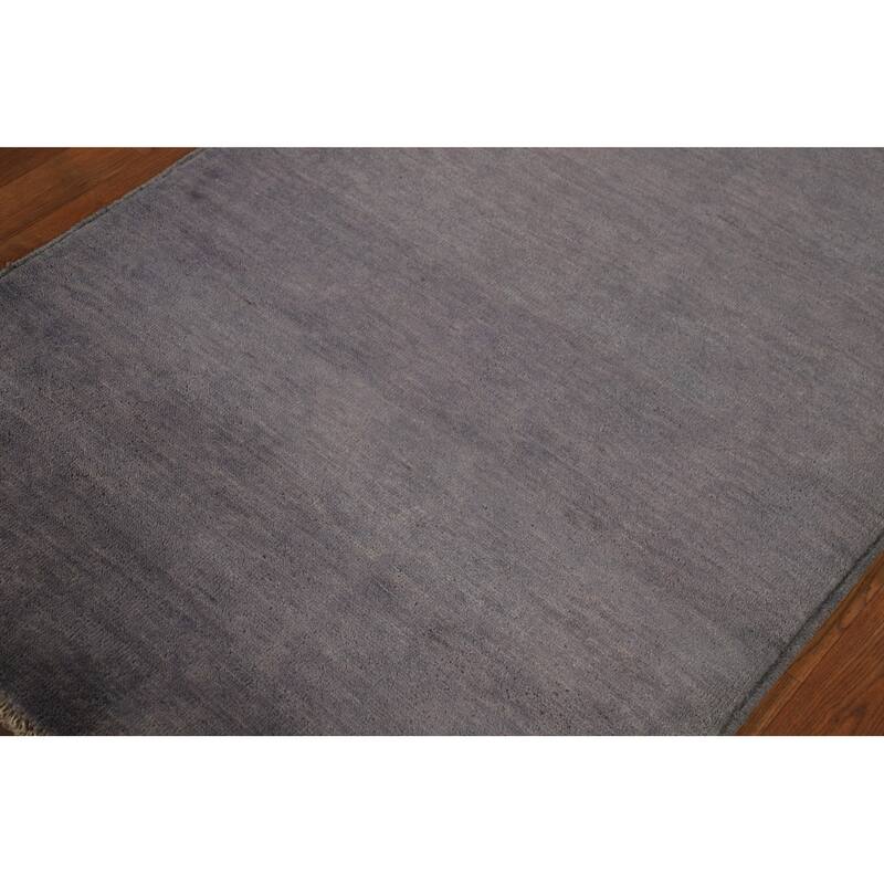 Gray Blue Gabbeh Modern Rug Hand-Knotted Wool Carpet - 3'4" x 4'10"