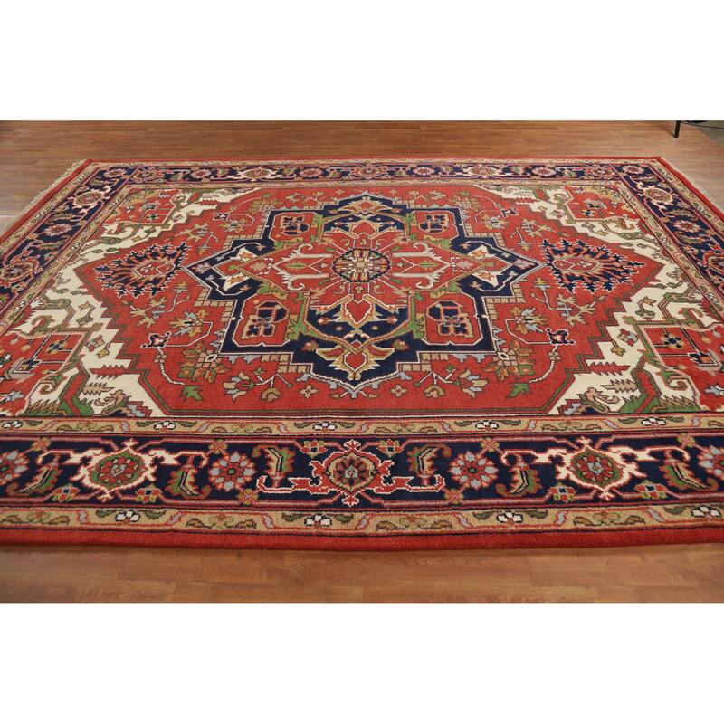 Hand Knotted Oriental 100% Wool Carpet Traditional Medallion Oranges & Rust Heriz (serapi) Area Rug - 12' 0'' X 9' 0''