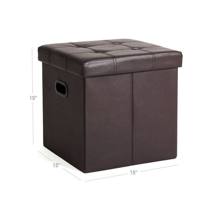 Faux Leather Folding Storage Ottoman Cube Foot Rest Stool Seat with Hole Handle - Brown