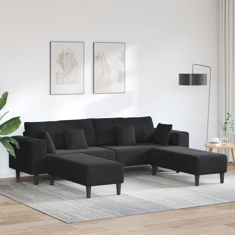vidaXL Velvet Sofa with Cushion with Pillow Black/Dark Grey 208 cm Velvet - Black U-Shaped Sofa