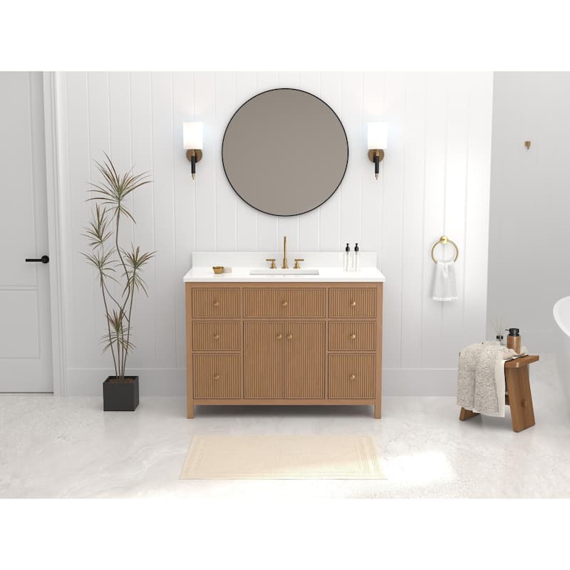 48 Inch Natural Oak Fluted Style Bathroom Vanity