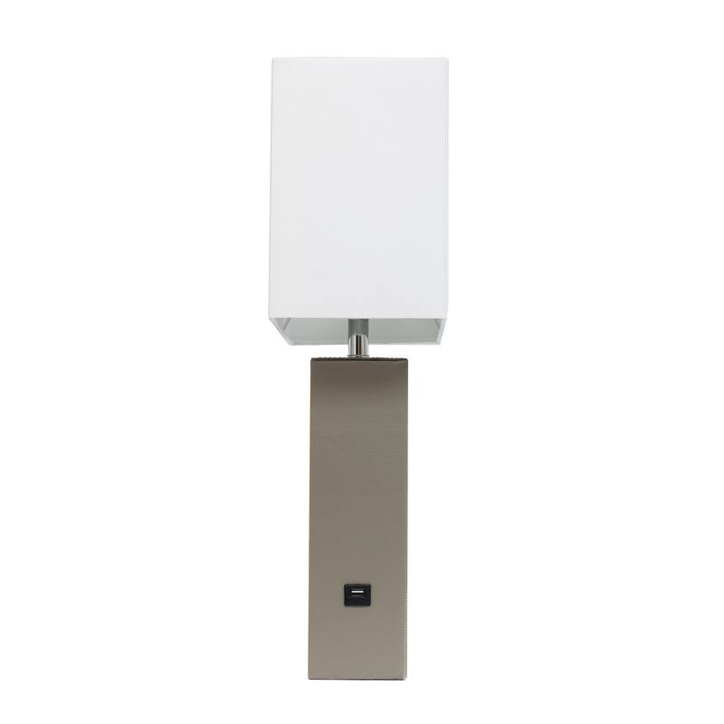 Modern Leather Table Lamp with USB and White Fabric Shade