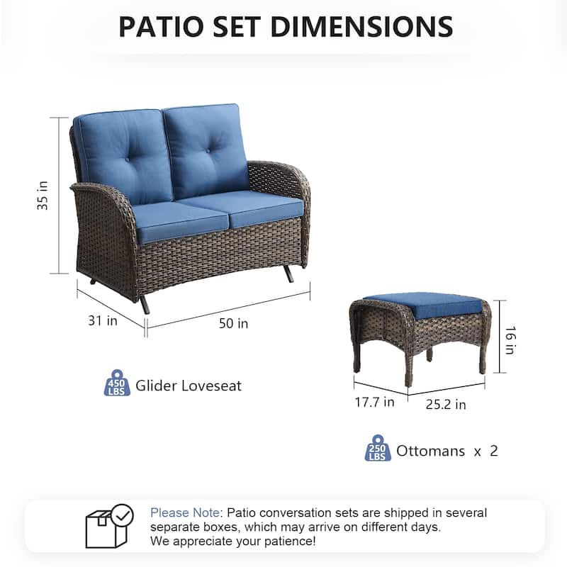 Pocassy 3 Pieces Glider Sofa Loveseat with Ottomans