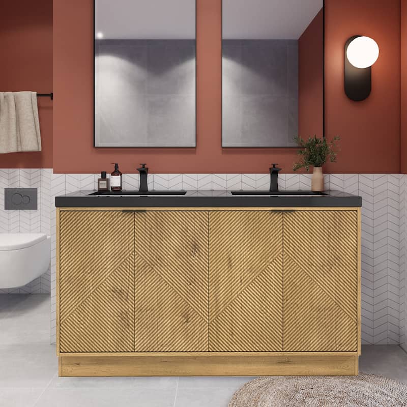 Milano 60" Freestanding Bathroom Vanity with Double Black Acrylic Sink