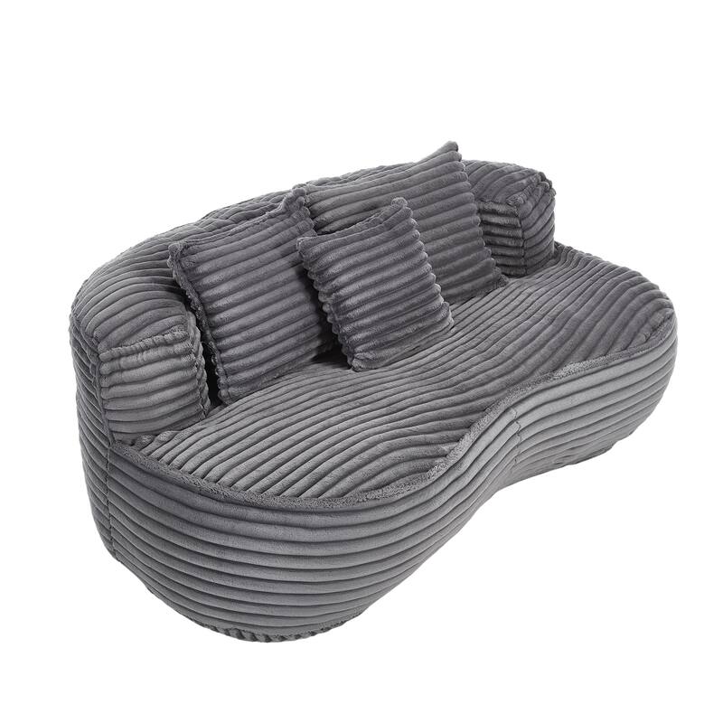 Corduroy Bean Bag Chair, Foam-Filled Lazy Floor Sofa with 3 Pillows, Soft Upholstered Lounge Chair for Adults & Teens