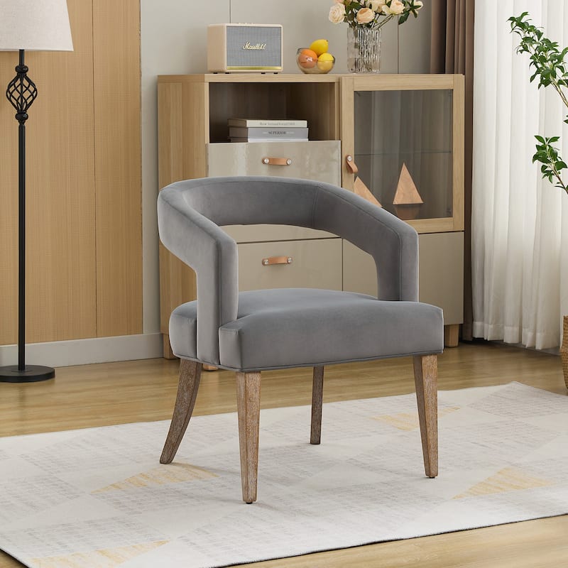 Barrel Open Back Velvet Kitchen Dining Chair with Upholstered Cushions, Solid Wood Legs for Dining Room Kitchen Living Room Club