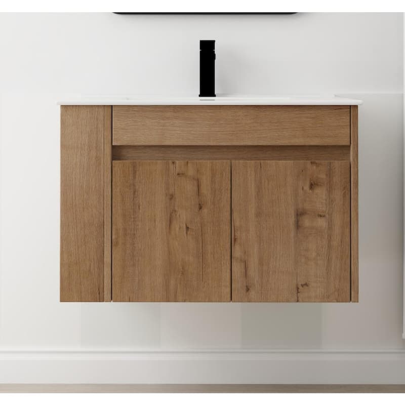 30 Inch Bathroom Vanity With White Ceramic Basin and Adjust Open Shelf