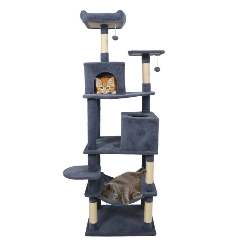 Costway 70” Cat Tree for Indoor Cats with Padded Top Perch, Dual - See Details - Dark Gray