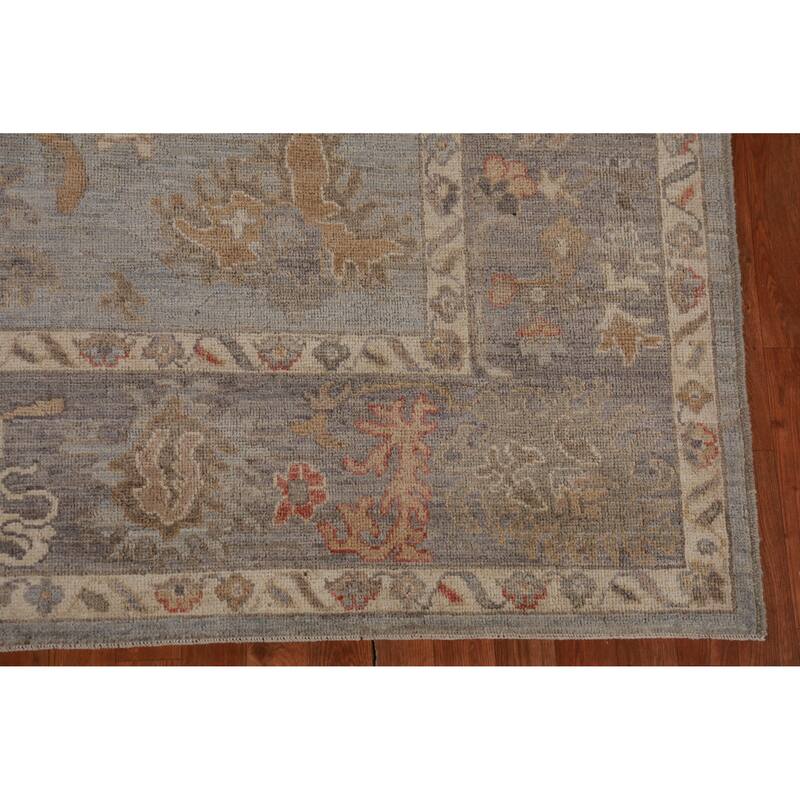 Hand Knotted Oriental 100% Wool Carpet Transitional All-Over Greys & Charcoal Oushak Area Rug - 9' 9'' X 7' 10''