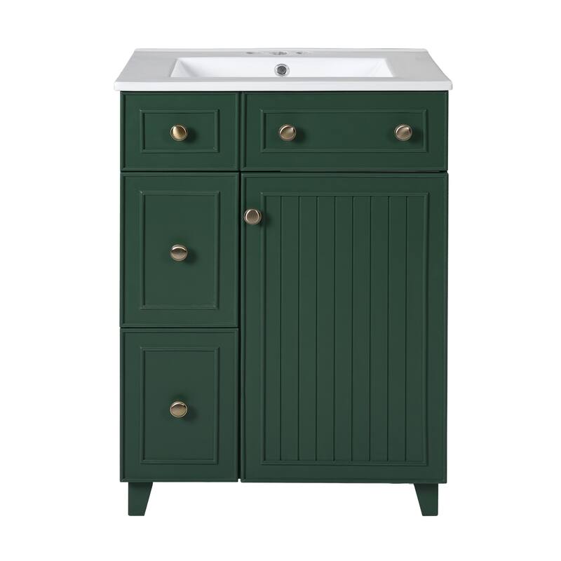 24" Single Sink Bathroom Vanity Cabinet with Ceramic Top