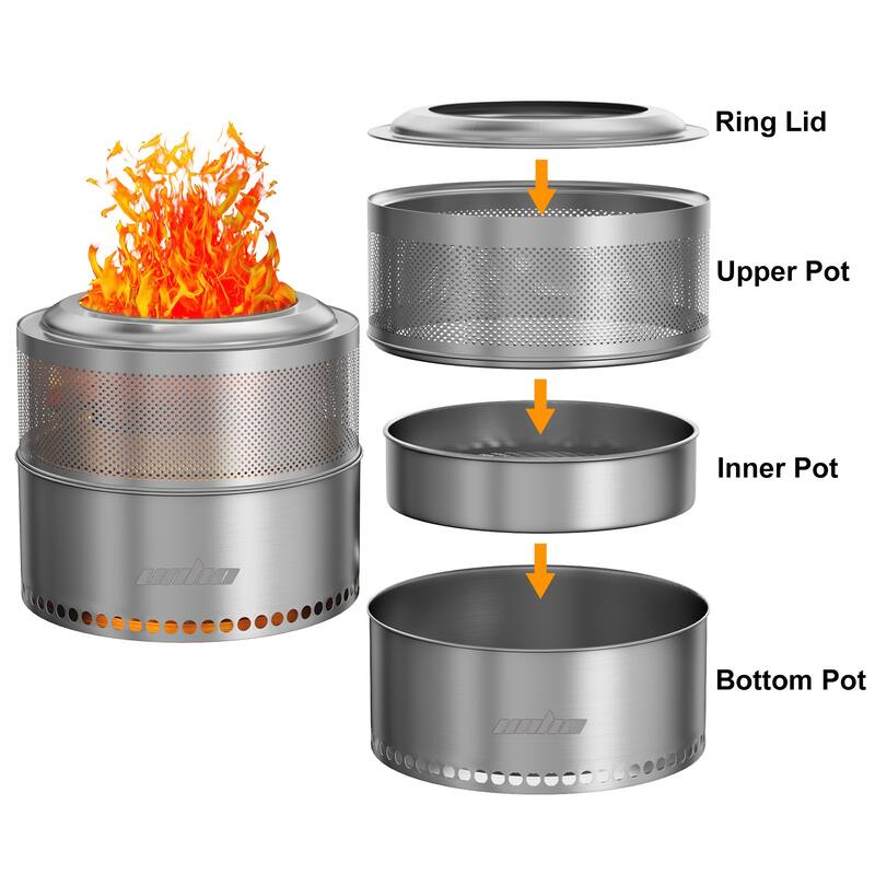 Large Smokeless Stainless Steel Camping Fire Pit Outdoor Firewood Burner Stove with Carry Bag - 19.68x16.33 in